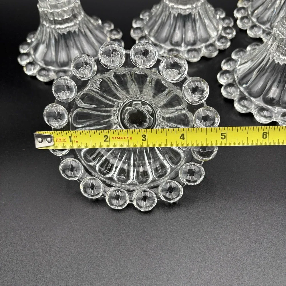 Anchor Hocking Berwick Boopie Clear Candlesticks Set Of  5 Beaded‎ Glass MCM